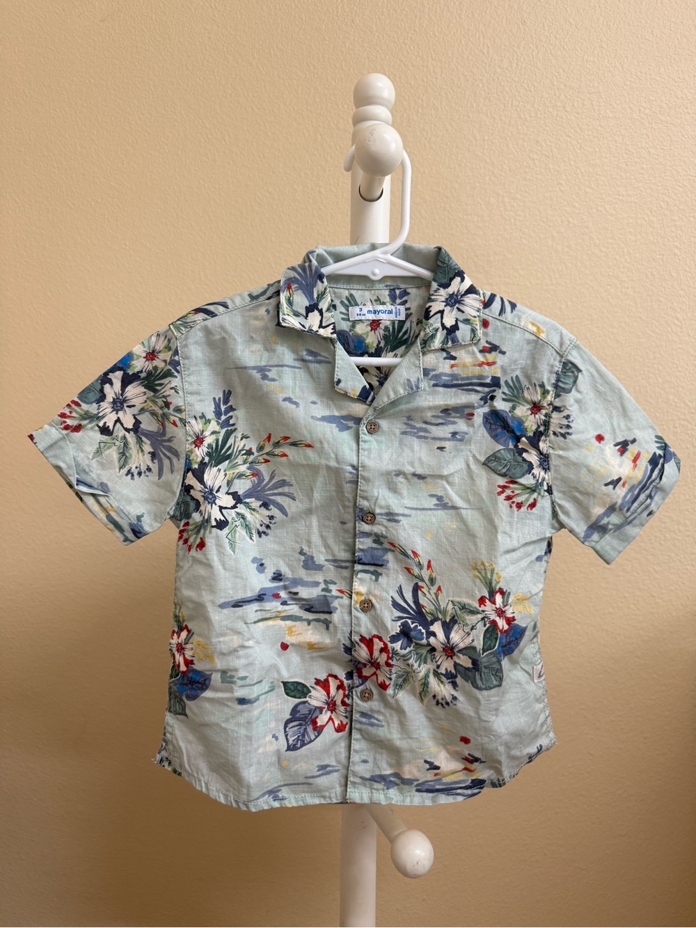 Mayoral Light Blue Floral Short-Sleeve Button-Down Shirt
